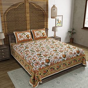 Sábana con estampado de bloque de mano de algodón puro tamaño Super King, flor verde Bada, incluye sábanas ajustadas y planas - Product Image 6