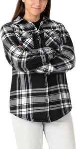 Automne femmes décontracté solide épais polaire flanelle chemise bouton matelassé doublé à manches longues noir - Product Image 6