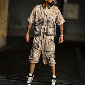 Conjunto de Camiseta y Pantalones Cortos de Verano para Hombre, Estilo Casual, Transpirable, con Lavado Ácido, de Terciopelo, Personalizado al por Mayor - Product Image 5