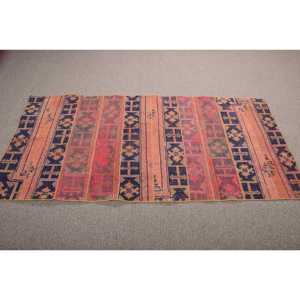 3,1x6,5 ft Vintage Rug, Turkish Accent Rug, <b>Red</b> Patchwork <b>Wool</b> Rug - Product Image 3