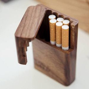 Étui à cigarettes REFER LUXURY CUSTOM Boîte en bois de noyer noir classique Slim Pocket Haute qualité Fait à la main Conteneur de rangement pour cadeau - Product Image 1