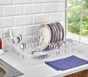 Estante de secado de platos de plástico transparente moderno, organizador de cocina de encimera y portavasos, diseño de secado rápido para uso en la cocina del hogar - Product Image 3