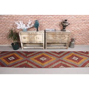 Tapis turc vintage de 2,3 x 11,3 pieds, tapis de couloir, tapis kilim rouge à motifs floraux - Product Image 2