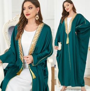 Mujeres modestas Abaya Dubai Elegante ropa islámica vestidos musulmanes mujeres hechas a medida cinta dorada trabajo color bloque caftán - Product Image 6