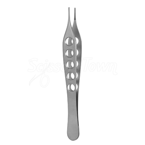 Pinzas Adson de 4 Pulgadas y 34 Pulgadas, Dentadas, con Mangos Fenestrados, Instrumento Quirúrgico de Acero Inoxidable - Product Image 1