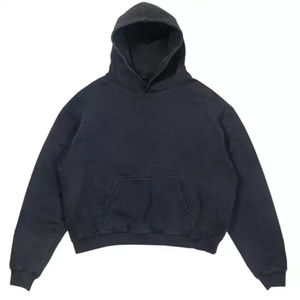 <b>Black</b> Color Vintage Distressed Cropped Hoodies <b>Oversized</b> Embroidery Heavyweight Acid Wash <b>Hoodie</b> For Men - Product Image 1