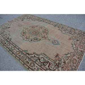 Tapis turc vintage écologique classique beige brun 6,4 x 10 pieds grand format patchwork en laine à poils moyens rectangulaire pour salle à manger - Product Image 4