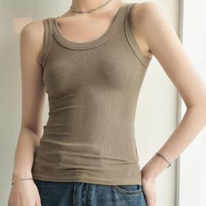 2025 <b>Summer</b> Women's Slim Cotton Crop <b>Tops</b> Basic <b>Tank</b> <b>Tops</b> with Bra Pad Elastic Knit Halter Collar Sleeveless Casual Underwear - Product Image 1