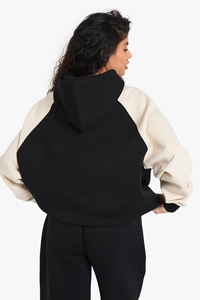 Sudadera con capucha de gran tamaño con manga en contraste de calidad superior, sudadera cálida Flecce antiarrugas transpirable para gimnasio y ropa de calle, sudaderas con capucha para mujer - Product Image 2