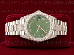 Reloj de Lujo con Diamantes Moissanite para Hombre, Estilo Hip Hop, Esfera Romana Verde, Fecha y Día, Automático, Completamente Cubierto de Diamantes, Correa de Acero Inoxidable - Product Image 2
