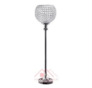 Silver Crystal Globe Candle Holder Hot Selling Metal Candle Holder Stand with Crystal Globe Goblet Centerpieces for Decorations