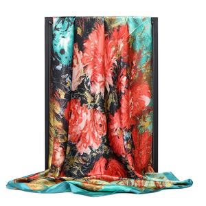 Écharpe en soie à imprimé fleurs de magnolia bleues pour femmes, top sans bretelles et <span class=keywords><strong>bandeau</strong></span>, grand foulard carré en satin de 90 cm - Product Image 5