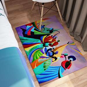 Tapis imprimé danseurs africains - Moderne, coloré, ethnique, lavable en machine, tapis gobelin - Product Image 4