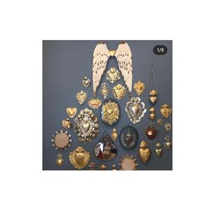 Métal pur laiton Milagros Sacré-Cœur or Coeur de Marie Ornement votif Or Milagros - Product Image 6