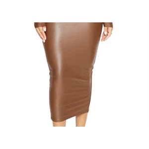 Naked Wardrobe Gonna a tubino marrone taglie forti XS, lucida, stile vintage, con volant, in seta, cotone e chiffon, casual, invernale, stampata, a vita, con logo - Product Image 3