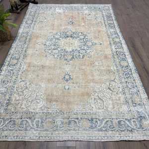 Alfombra Turca de 6.5x11 pies, Alfombra Vintage, Alfombra de Lana Ikat Azul - Product Image 1