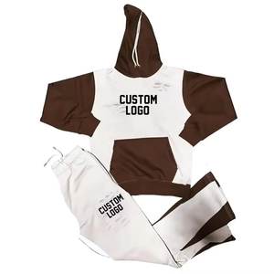 Conjunto de chándal con capucha de dos tonos y logotipo personalizado para hombre, traje de Jogger de invierno, Conjunto de sudadera y pantalones, ropa deportiva informal - Product Image 1