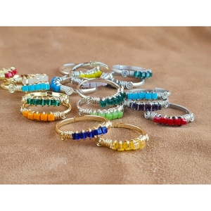 Vibrant <b>Bead</b> Accented Gold and <b>Silver</b> Plated Wire Wrapped Design Fashion Rings for Resale - Product Image 2