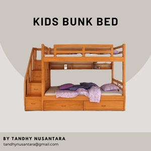 Litera de madera de estilo de lujo moderno para dormitorio de niños con dos cajones muebles para niños hechos en Indonesia - Product Image 6