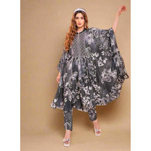 Nocturne Bloom Floral Kaftan Co-ord <b>Set</b> <b>Two</b> <b>Piece</b> for <b>Lounge</b> Outfit - Product Image 4
