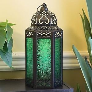Vente chaude Métal Marocain Bougeoir Lanterne À La Main Bleu Couleur Verre Pour Eid Et Ramadan Décoration. - Product Image 2