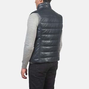 Gilet matelassé d'hiver décontracté Reeves en cuir bleu, coupe-vent, imperméable, léger, personnalisable, en polyester tricoté pour l'extérieur - Product Image 5
