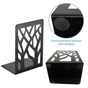 Porte-livres modernes en métal noir et blanc avec un motif d'arbre décoratif, utilisés comme porte-livres de bureau et de table - Product Image 4