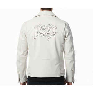 Chaqueta de Motero Daft Punk para Hombre en Cuero Blanco, Piel de Vacuno Genuina, Cierre con Cremallera - Product Image 2