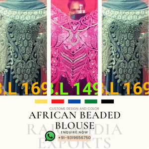Trendy Women Casual Crop Blouse with Embroidered <b>African</b> Beaded Design Ideal for Summer <b>Wear</b> - Product Image 3