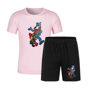 Ensemble décontracté d'été Hip Hop unique et simple pour hommes T-shirt en coton respirant avec short imprimé Motif tricoté respirant - Product Image 6