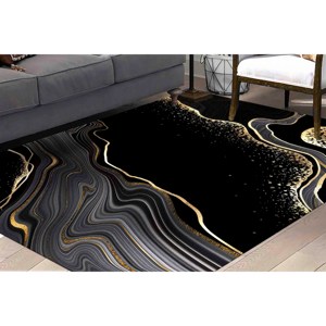 พรมลายหินอ่อนสีทอง - พรมตกแต่งห้องนอนและห้องนั่งเล่นทันสมัย บาง น้ำหนักเบา ผลิตจากวัสดุไม่ถักทอ - Product Image 2