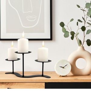 Candelabro de triple Pilar de Metal negro, Decoración de mesa minimalista moderna, acento - Product Image 2