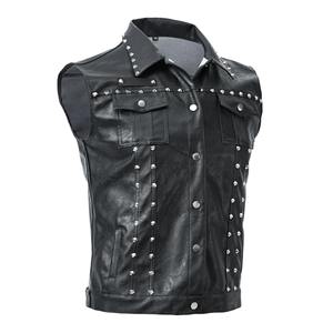 Chaleco de motorista de cuero sólido estilo Punk para hombre con remaches impermeable moda ropa de calle alta chaqueta sin mangas para motociclista - Product Image 2