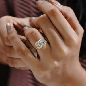 IGI Certified Emerald and Pear Cut Engagement <b>Ring</b> with Toi Et Moi <b>Diamond</b> <b>Rings</b> - Product Image 6