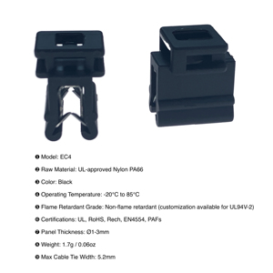 وصلات كبل مشبك حافة EC4 أسود من النايلون المحمي ، 66 من UL ، من خلال قفل ذاتي ، لوحة 1-3 من UL - Product Image 4