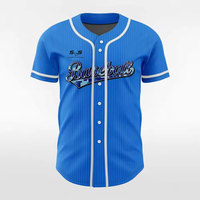 Seragam Tim Jersey Baseball Biru Custom Sublimasi Kancing Depan Lengan Pendek