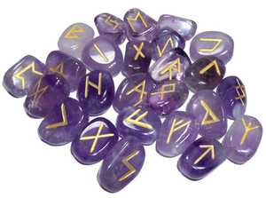Natural Amethyst Rune Stone Set Engraved <b>Crystal</b> Healing Tumbled Stones <b>For</b> <b>Feng</b> <b>Shui</b> And Reiki 25 Pcs With Gold Carved Symbols - Product Image 3