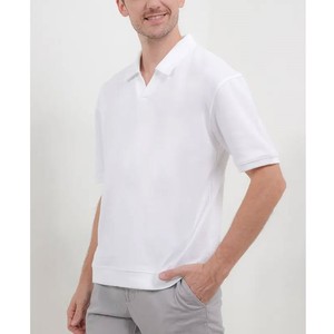 100% blanc de qualité supérieure pour Polo pour hommes à manches courtes col en v coton Polyester éponge solide OEM/ODM en gros blanc - Product Image 5
