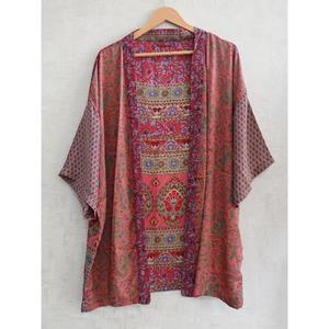 Robe kimono en soie patchwork respirante, taille plus, longueur genou, imprimé indien, robe courte bohème pour femmes - Product Image 1
