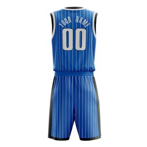 Uniforme de basket-ball pour hommes à rayures bleues de qualité exportation ensemble de maillot et short en tissu léger et durable disponible dans n'importe quelle taille et conception - Product Image 3