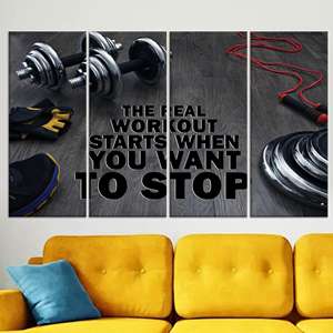 ภาพพิมพ์บนผ้าใบสร้างแรงบันดาลใจ 'Real Workout' คำคมเกี่ยวกับการออกกำลังกาย ชุดภาพพิมพ์บนผ้าใบ 4 ชิ้น - Product Image 1