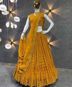 Lehenga Choli de Georgette con Bordado y Trabajo de Espejo, con Dupatta, Ropa de Novia, Precio al por Mayor, Prenda Étnica - Product Image 4