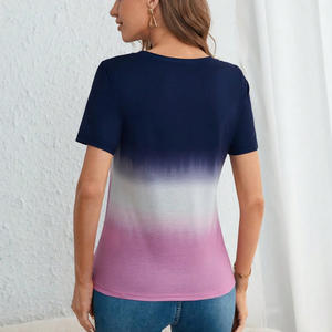 เสื้อยืดมัดย้อมสำหรับผู้หญิงผ้าฝ้ายระบายอากาศได้มีกระดุมพิมพ์โลโก้สไตล์วินเทจทรงหลวมสำหรับฤดูร้อน - Product Image 5