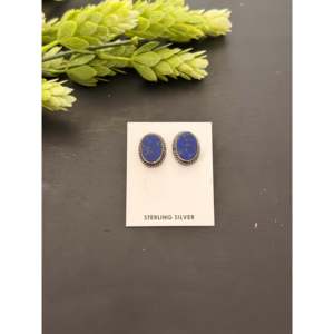 Boucles d'oreilles clous Navajo en or 14 carats serties de lapis-lazuli et d'argent sterling avec diamant, plaqué or rose, tendance - Product Image 1