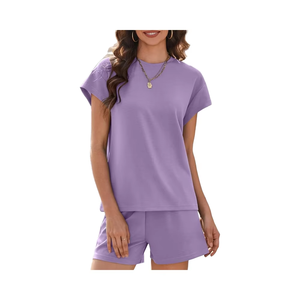 2025 Women's <b>Summer</b> Crewneck for Lounge Set Trendy Custom Casual Travel <b>Outfits</b> Pockets <b>2</b> <b>Piece</b> Sets Matching Shorts - Product Image 5