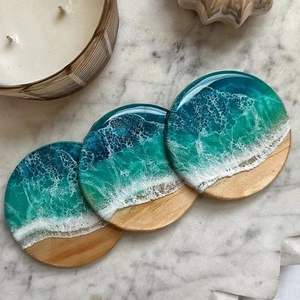 Sous-verre en bois et résine de haute qualité, fait main, style bohème, écologique, décoration intérieure, design personnalisé - Product Image 3
