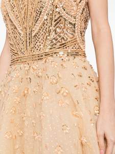 Robe de soirée nude en satin antistatique de luxe sans manches col rond paillettes silhouette droite spaghetti sangle pour bal naturel - Product Image 2