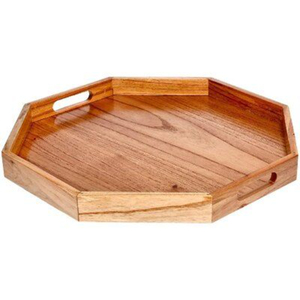 Plateau de service rectangulaire en bois de chêne naturel de qualité supérieure avec poignées, plateau de table basse moderne pour la cuisine et la décoration intérieure, plateau à nourriture - Product Image 6