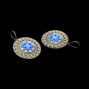Boucle d'oreille pendante en forme de cercle rond en forme de lune Boucles d'oreilles en plaqué or de couleur bleue Peinture à la main Conception de pot Boucles d'oreilles en laiton Bijoux - Product Image 2
