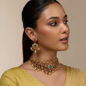 Antique Chokers <b>Necklace</b> 188666 Zinc Alloy Tassel with <b>Ruby</b>-Green Synthetic Zircon Stones Elegant Timeless for Wedding Occasions - Product Image 2